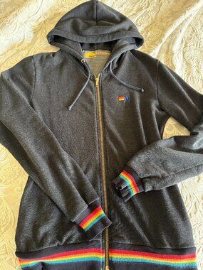 USED Aviator Nation Rainbow Rib Full Zip Hoodie Sz S